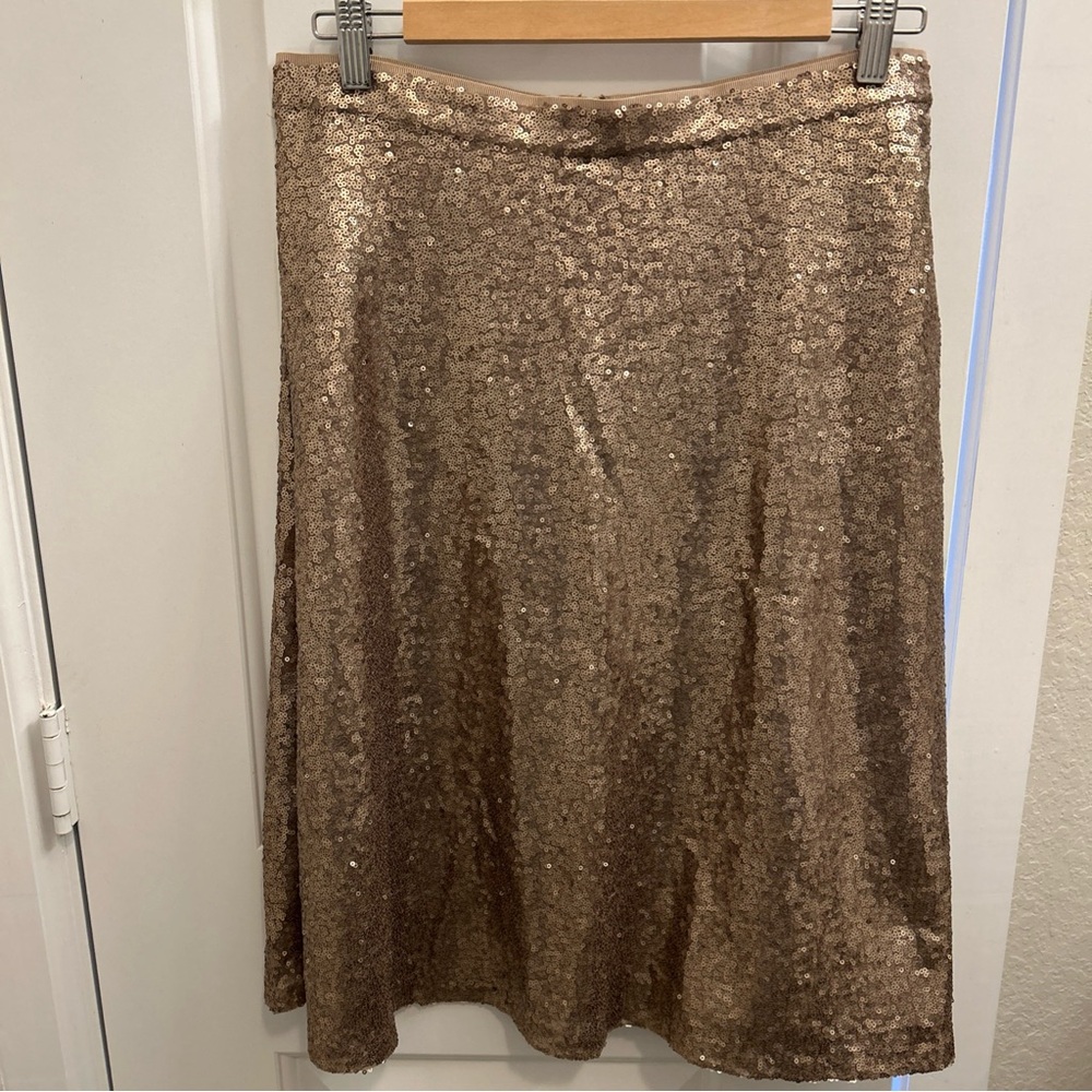 Ann Taylor Gold A-line Midi Skirt with Sequin for Cocktail